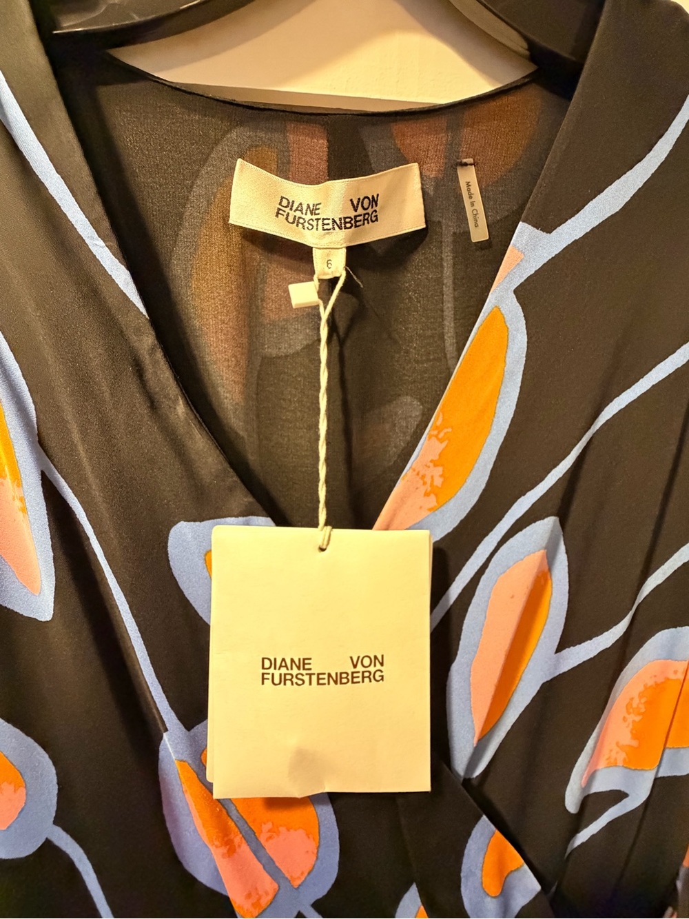 Diane Von Furstenberg Black Maxi Dress with Orange and Lavender Print - Picture 2 of 4